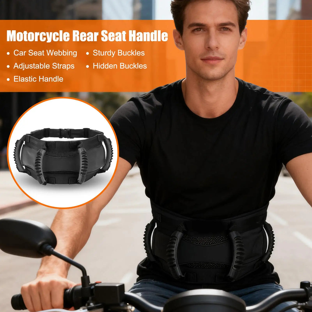 Motorcycle Passenger Safety Strap – Adjustable Grip for Kids & Adults Motorcycle Passenger Strap Axl
