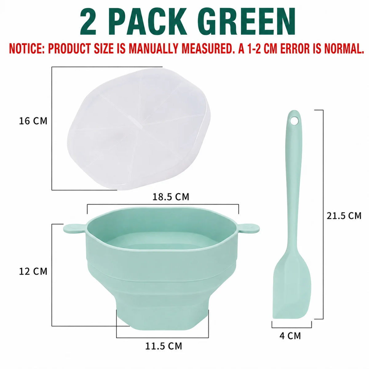 Collapsible Silicone Microwave Popcorn Popper Bowl with Lid Popcorn Popper Axl 2 PACK Green
