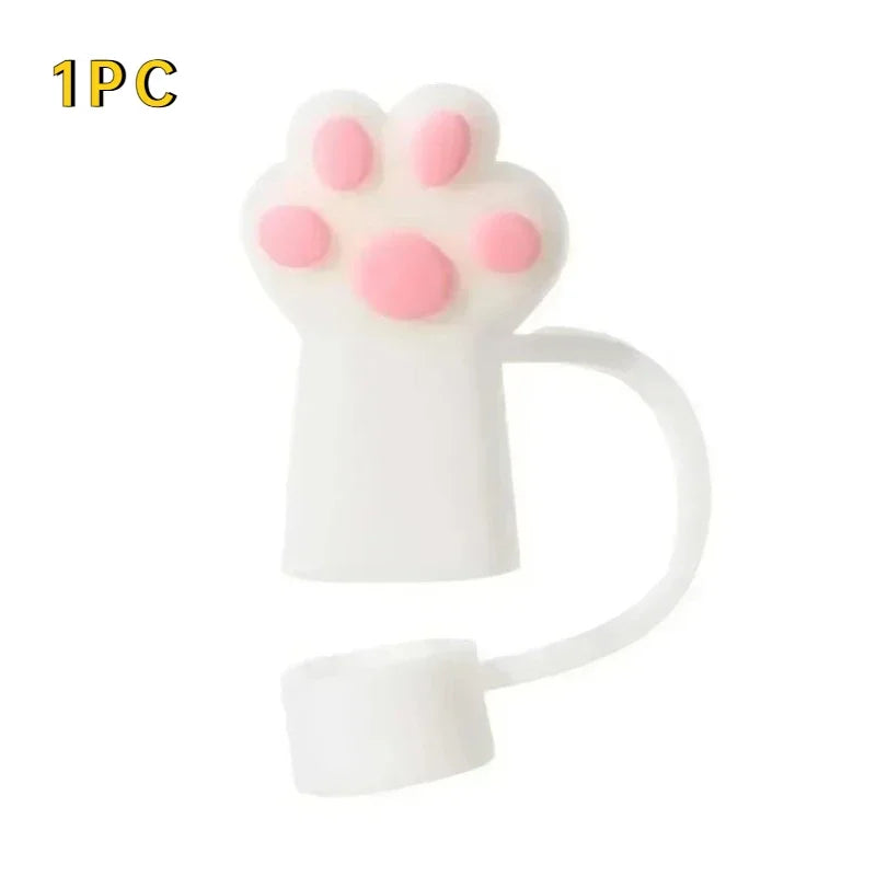 Cute Cat Claw Straw Covers – Dustproof Drink Topper 1/3 Pcs Straw Cover Axl white-1pc