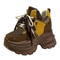 Women's 9CM Platform Chunky High-Top Sneakers – Lace-Up Platform Sneakers Axl 35 brown
