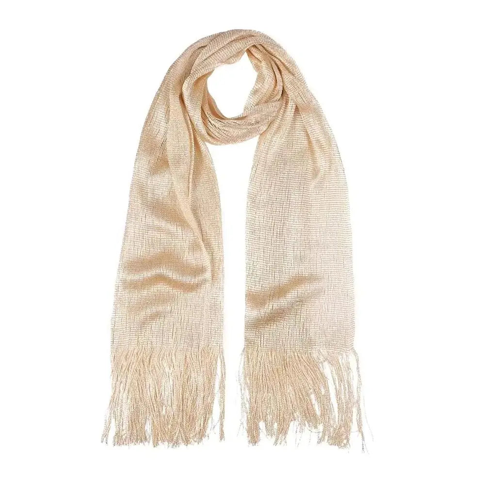 Lace Tassel Sheer Shawl Scarf – Gold & Silver Shimmer Fashion Scarf Axl