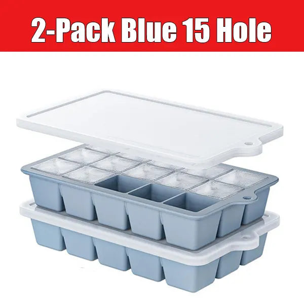 2-Pack Silicone Ice Cube Trays with Lid – 15-Grid BPA-Free Silicone Ice Tray Axl 2-Pack Blue15 Hole