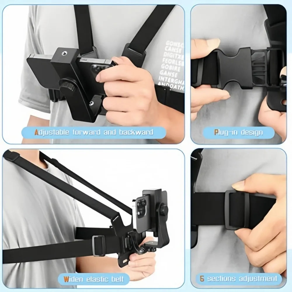 Adjustable Chest Strap Phone & Camera Clip Holder | Sport Chest Strap Phone Mount Axl