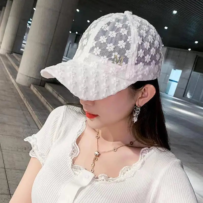 Adjustable Lace Flower Baseball Cap – Women's Summer Sun Hat Lace Baseball Cap Axl