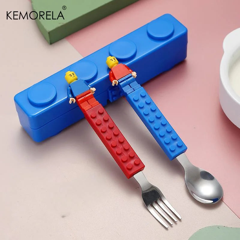 Building Blocks Kids Cutlery Set – Stainless Steel Fork & Spoon Kids Cutlery Set Axl