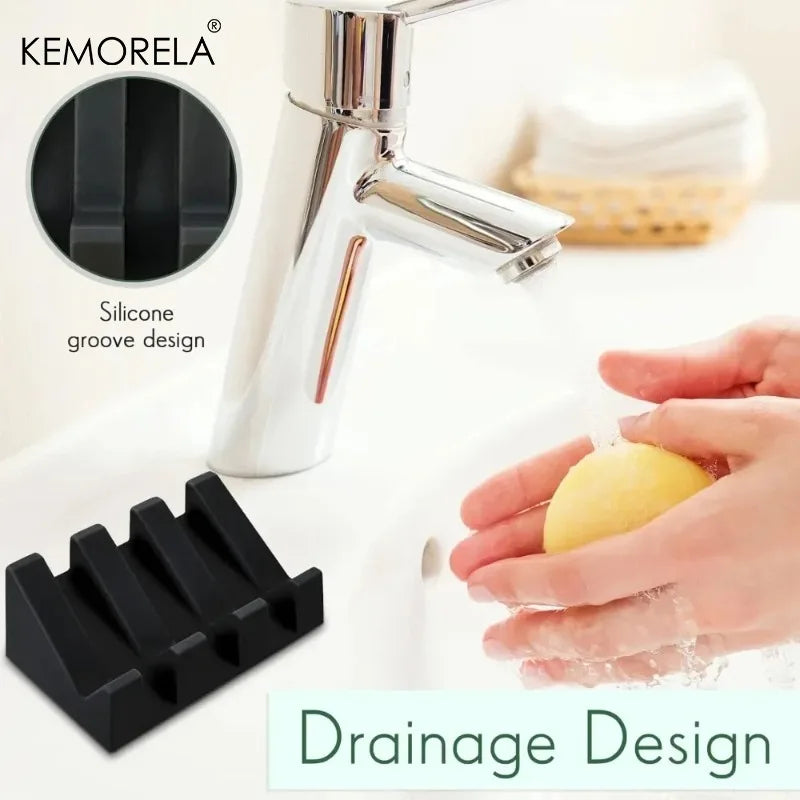 KEMORELA 2-Pack Silicone Self-Draining Soap Dish Tray Set Soap Dish Tray Axl