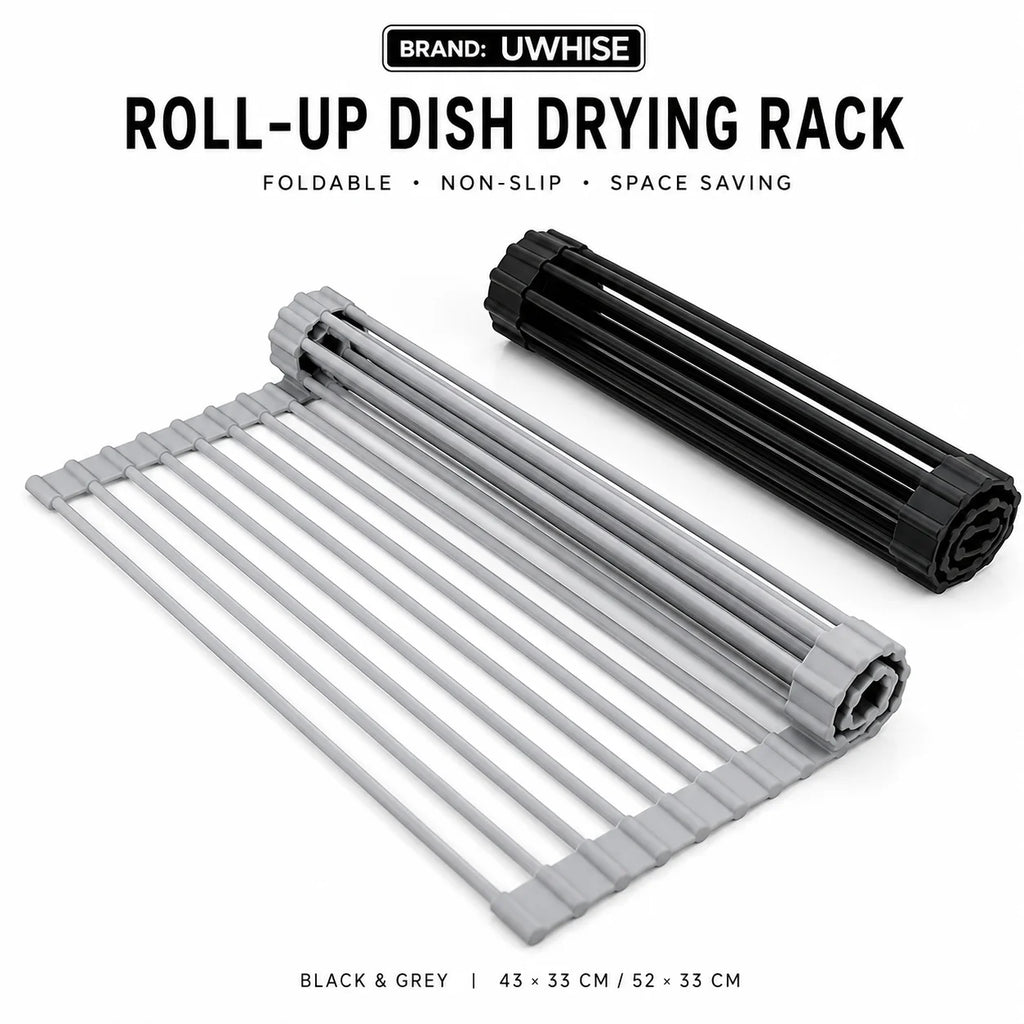 Roll-Up Silicone Dish Drying Rack Over Sink | UWHISE Dish Drying Rack Axl