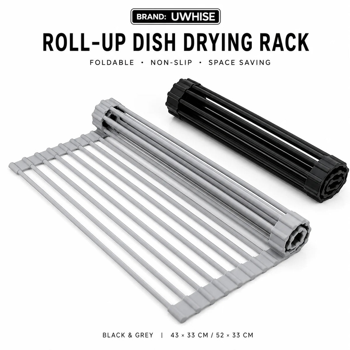 Roll-Up Silicone Dish Drying Rack Over Sink | UWHISE Dish Drying Rack Axl