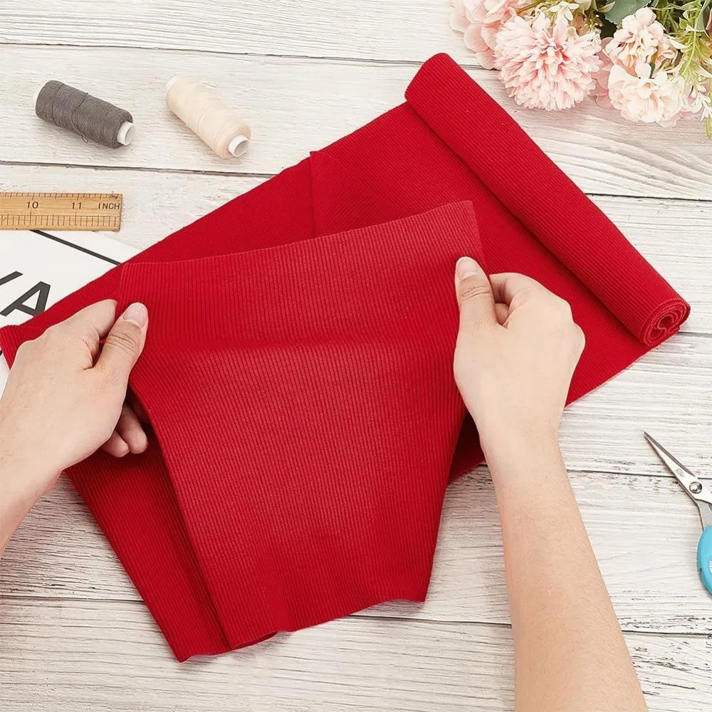 Red Ribbed Knit Cuff Fabric – Stretch Woven, 25×8.6 in Ribbed Knit Fabric Axl