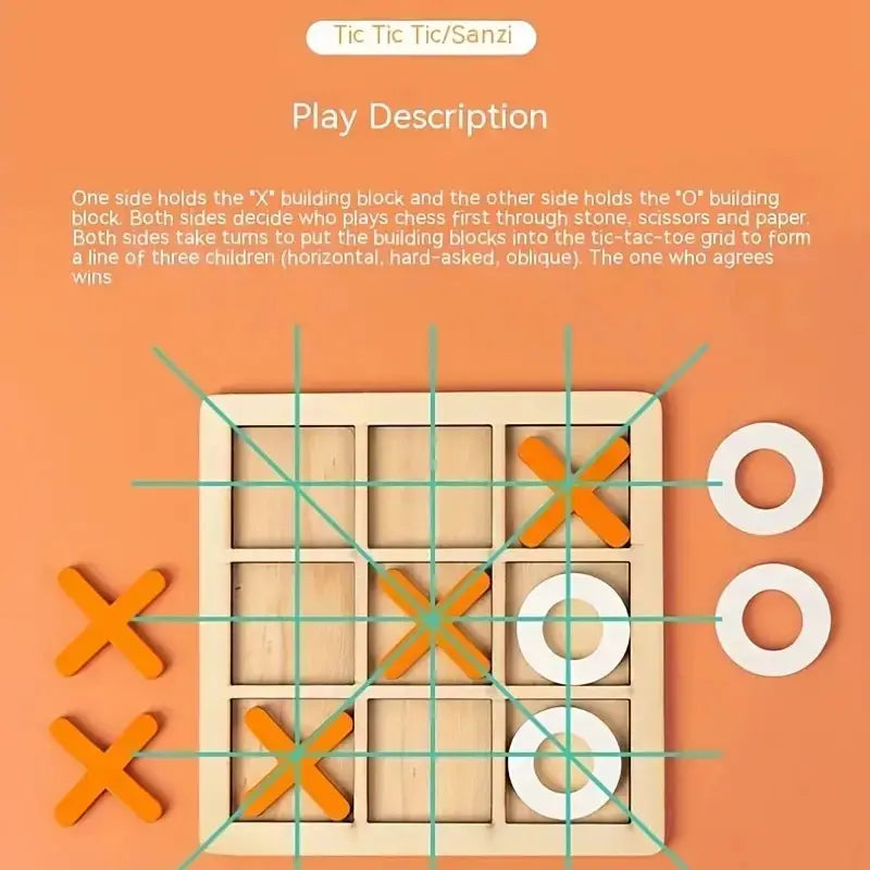 Wooden Tic-Tac-Toe Puzzle Game – Classic Family Strategy Toy Wooden Board Game Axl