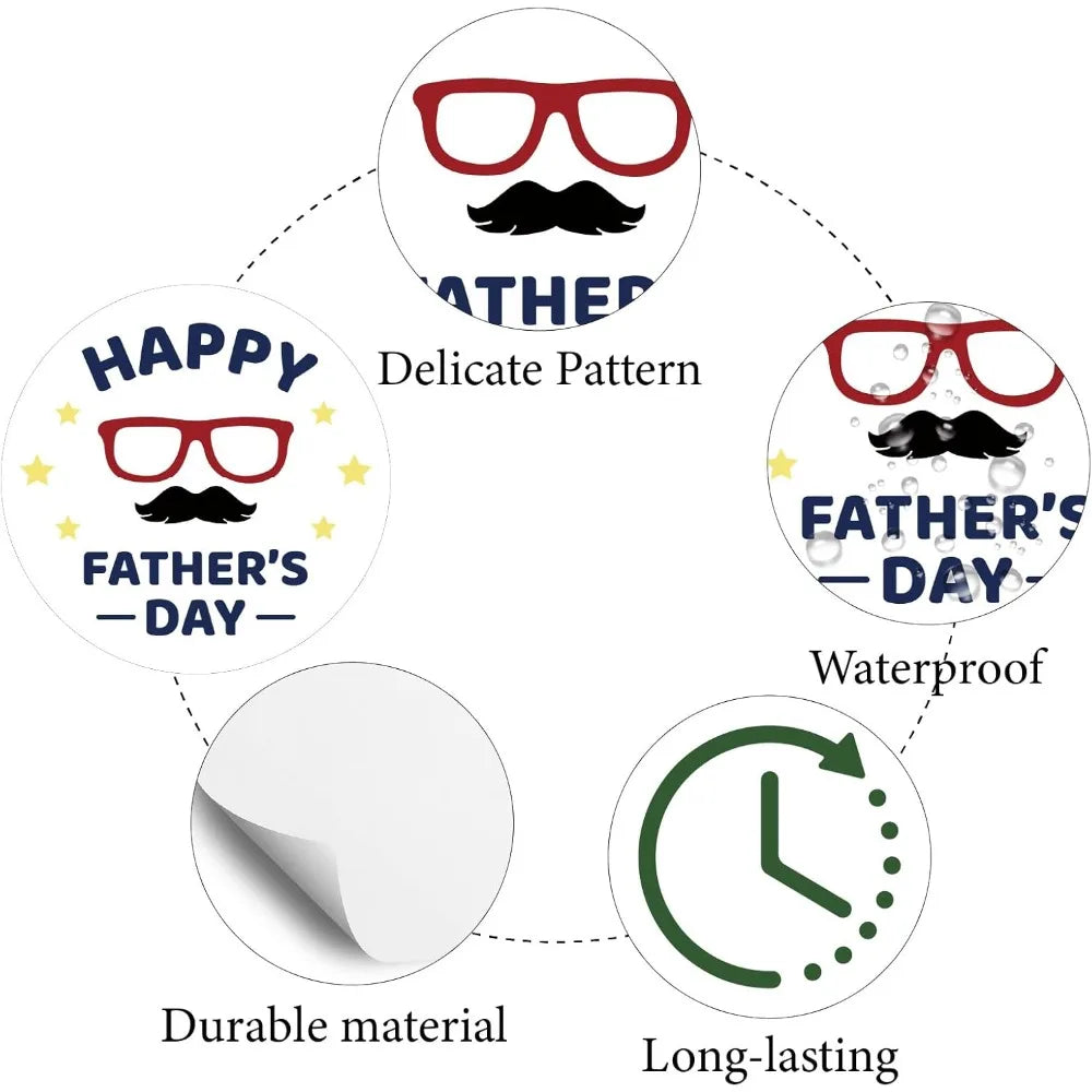 128Pcs Father's Day Round Stickers – Waterproof Vinyl Decals Craft Stickers Axl