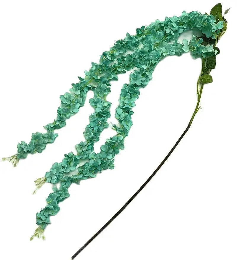 Silk Hydrangea Wisteria Vine 3-Fork Artificial Flowers 172cm Artificial Flower Vine Axl teal blue
