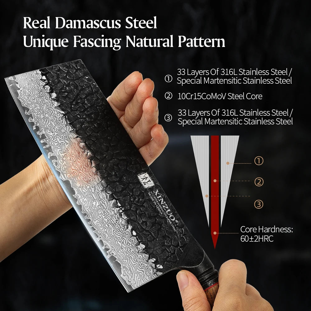 XINZUO 7.2" 67-Layer Damascus Steel Cleaver Knife | Mo Series Damascus Cleaver Knife Axl