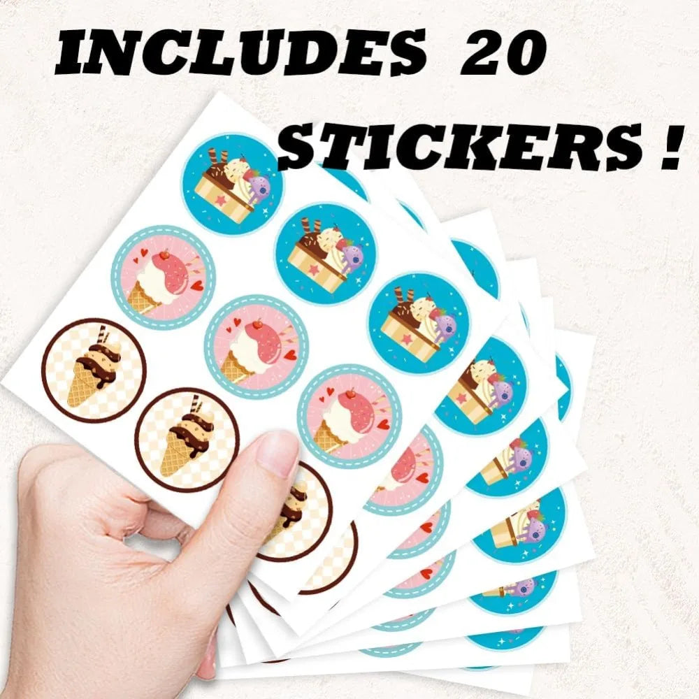 Ice Cream Self-Adhesive Stickers 180 Pcs – Party & Craft Seals Decorative Stickers Axl