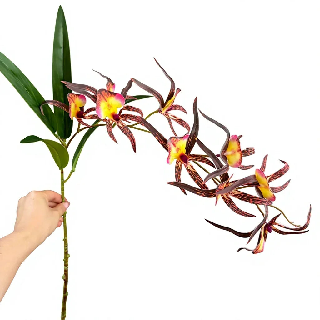 Spider Orchid Artificial Flowers – 3D Printed 9-Head Stem Artificial Flower Stem Axl Wine red