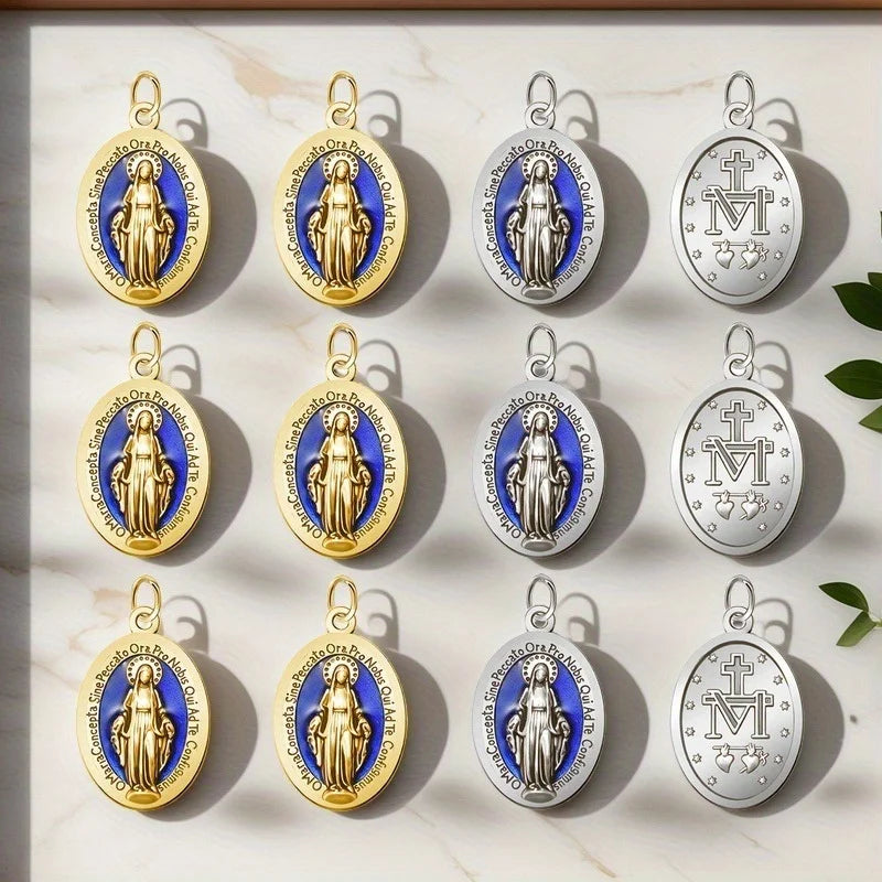 10-Pack Miracle Medal Catholic Madonna Pendant Charms with Loop Religious Pendant Charms Axl