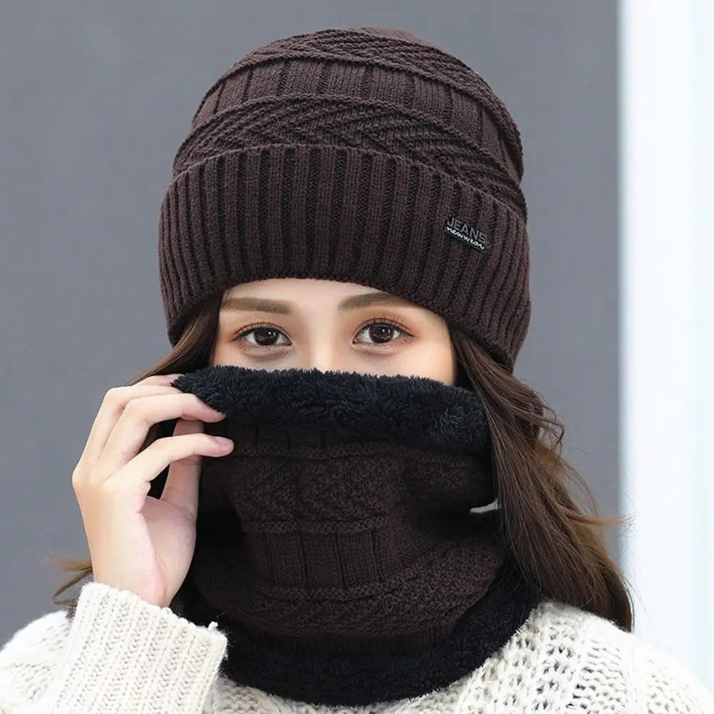 Winter Thermal Fleece Beanie Hat & Scarf Set – 2-in-1 Warm Beanie Hat Scarf Set Axl Khaki