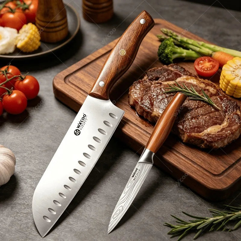 WXCOO Stainless Steel Santoku Knife – Pro Chef Kitchen Knife Santoku Chef Knife Axl