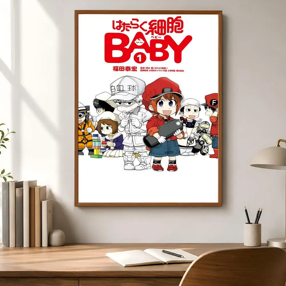 Hataraku Saibou Anime Poster – Waterproof Self-Adhesive Wall Art Anime Wall Poster Axl