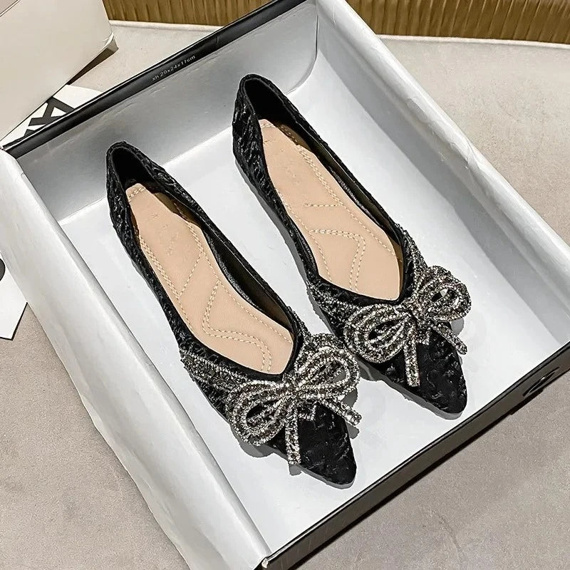 Crystal Bow Pointed Toe Women's Flats – Party & Evening Shoes Women's Flat Shoes Axl
