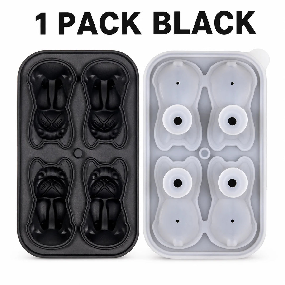 French Bulldog Silicone Ice Cube Mold – 4-Hole Tray & Funnel Silicone Ice Cube Mold Axl 1 Pack Black