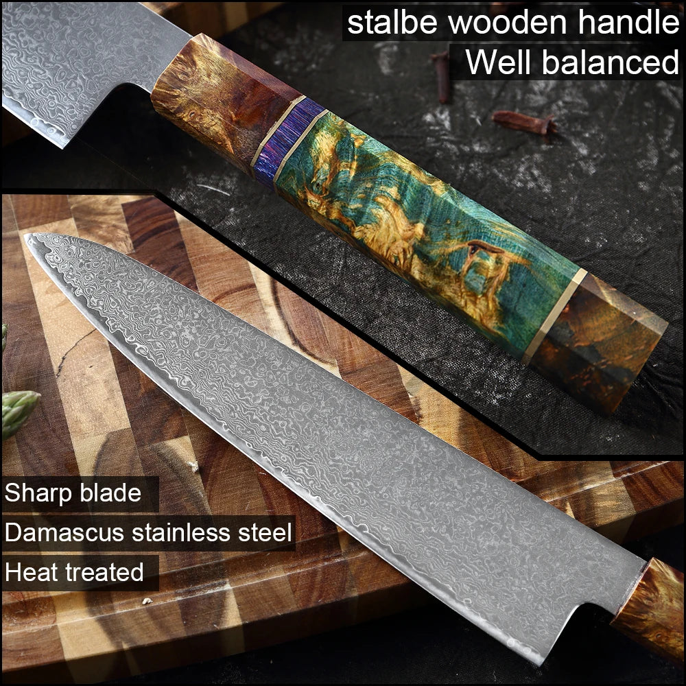 XITUO Damascus Steel Chef Knife Set – VG10 Core, Wood Handle Kitchen Knife Set Axl