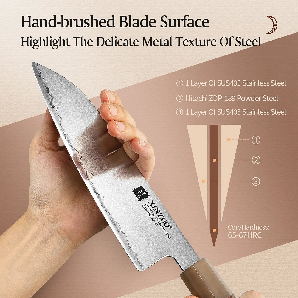 XINZUO 7.2" Santoku Knife Japanese ZDP-189 Steel & Wood Gift Box Santoku Kitchen Knife Axl