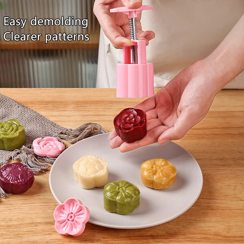Mooncake Mold Set with 5 Stamps – DIY Mid-Autumn Baking Tool Baking Mold Set Axl
