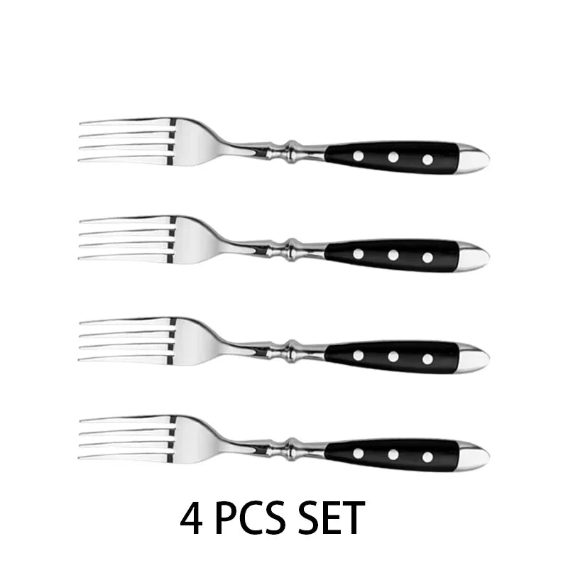 Stainless Steel Dinner Fork – Black Polka Dot, Dishwasher Safe Dinner Fork Axl 4pcs