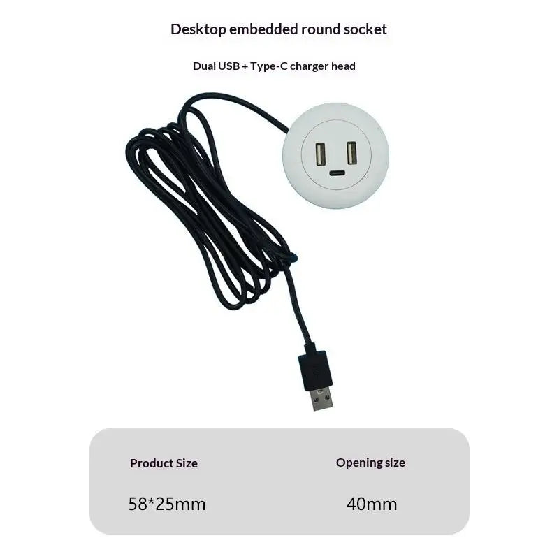 3-in-1 Embedded USB Hub – Desk Mounted USB-A & Type-C Charger Embedded USB Hub Axl White