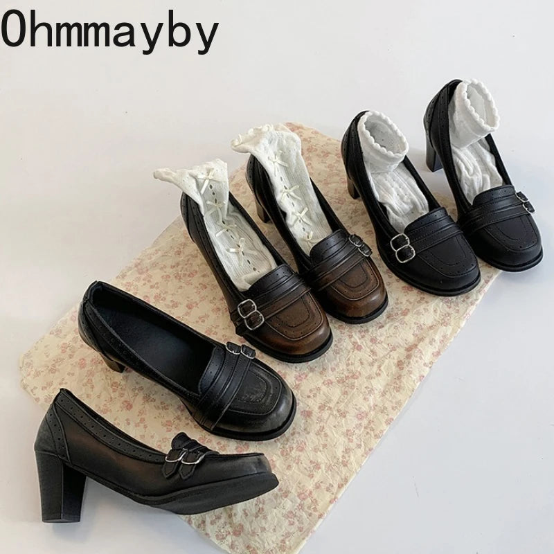 Women's Vintage Mary Jane Pumps – Thick Square Heel Slip-On Mary Jane Pumps Axl