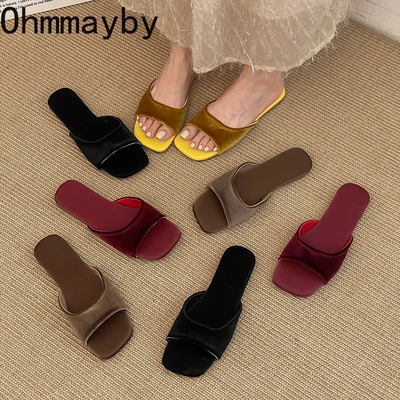 Women's Square Toe Suede Slide Slippers | Soft Sole Summer Women's Slide Slippers Axl