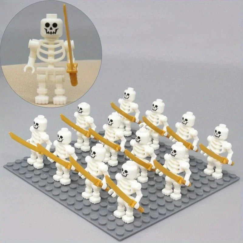 Skeleton Soldier Mini Building Block Figures | Halloween Army Set Mini Building Block Figures Axl White 3pcs