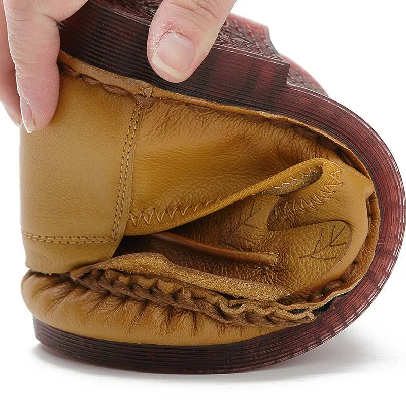 Lorilury Women's Genuine Leather Flat Loafers – Floral Red Flat Loafers Axl