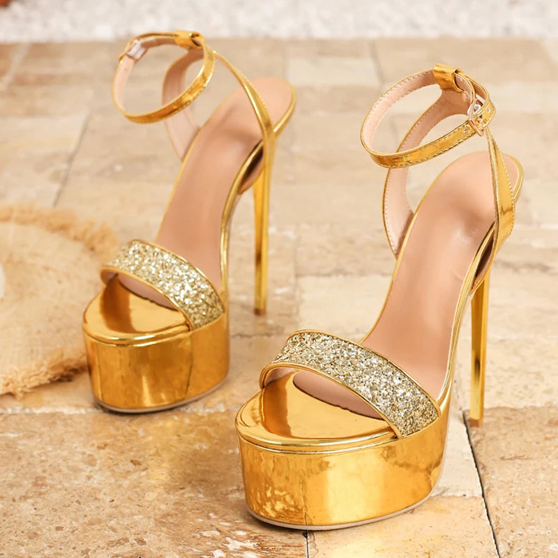 Women's Sequined Platform Stiletto Sandals – Open Toe Heels Platform Stiletto Sandals Axl