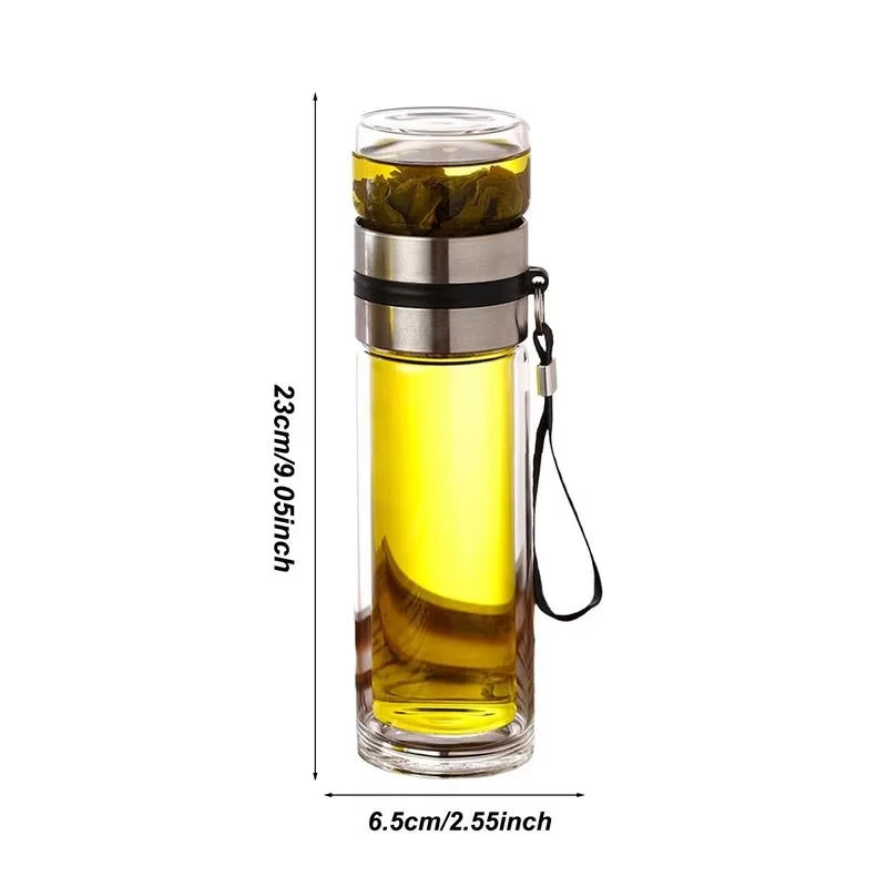 KEMORELA Glass Tea Infuser Bottle – Double Wall Travel Mug Tea Infuser Bottle Axl