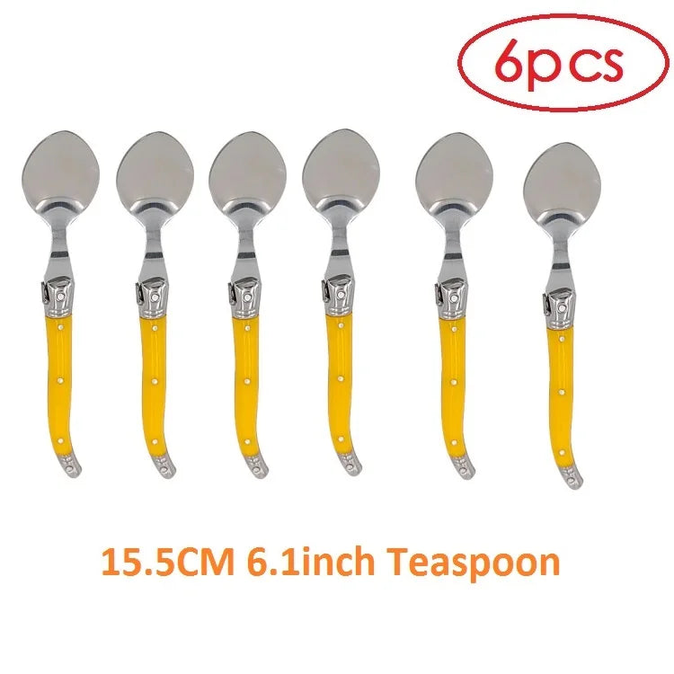 6-Piece Laguiole Stainless Steel Spoon Set – Black & Red Flatware Spoon Set Axl 6.1in yellow