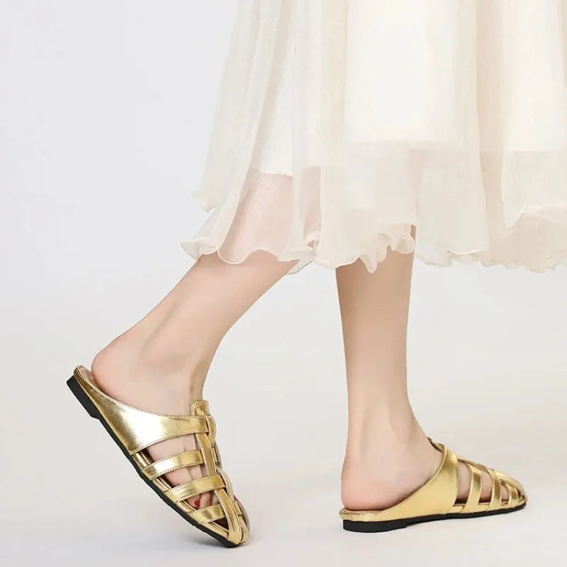 Women's Hollow-Out Mule Sandals – Flat Slip-On Summer Shoes Mule Sandals Axl