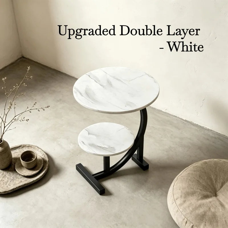 Round Double-Tier Metal Side Table – Indoor & Outdoor End Table Metal Side Table Axl