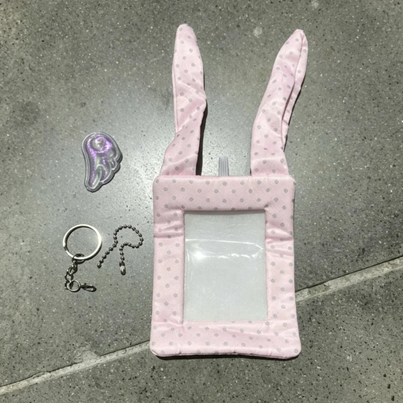 Y2K Rabbit Ears Kpop Photocard Holder Keychain | Bag Pendant Photocard Holder Keychain Axl Pink