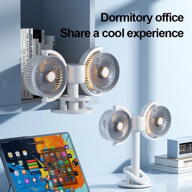 Dual Head Desktop Fan with Night Light & Phone Holder – White Desktop Fan Axl