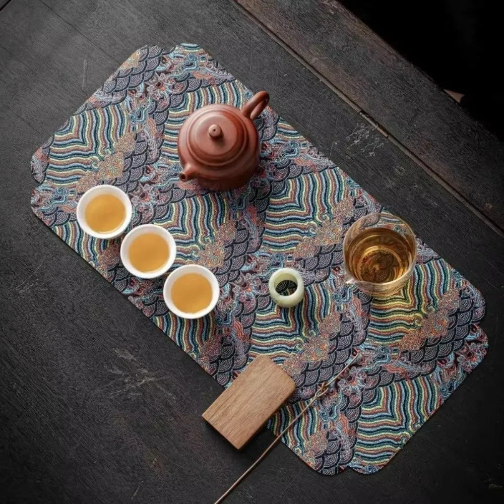 Double-Sided Brocade Tea Mat – Chinese Zen Coaster & Decor Tea Table Mat Axl