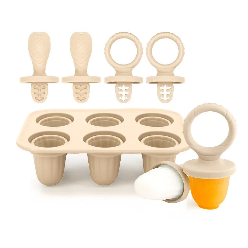 KEMORELA 6-Cavity Baby Popsicle Silicone Mold | Homemade Ice Pops Popsicle Mold Axl Beige