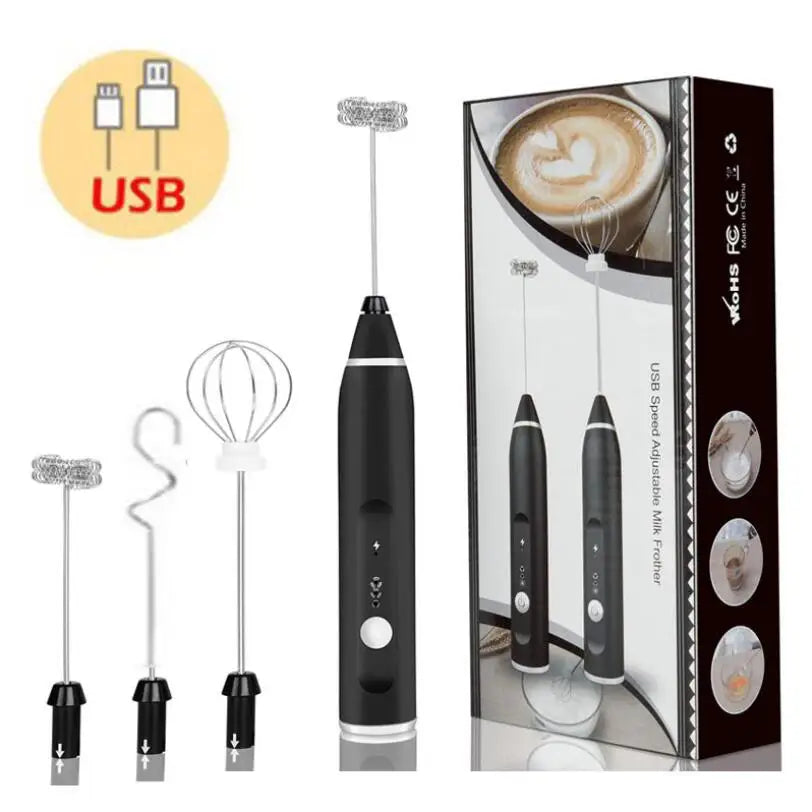 BALASHOV USB Rechargeable Milk Frother – 3-Speed Handheld Whisk Milk Frother Axl 3 in 1 black