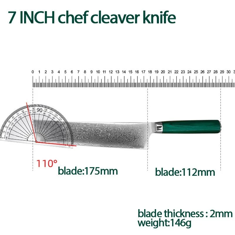 Damascus Steel Nakiri Knife – Full Tang Chef Kitchen Knife Damascus Chef Knife Axl