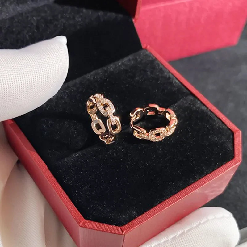 Huitan Chain Link CZ Hoop Earrings – Rose Gold Fashion Jewelry Hoop Earrings Axl