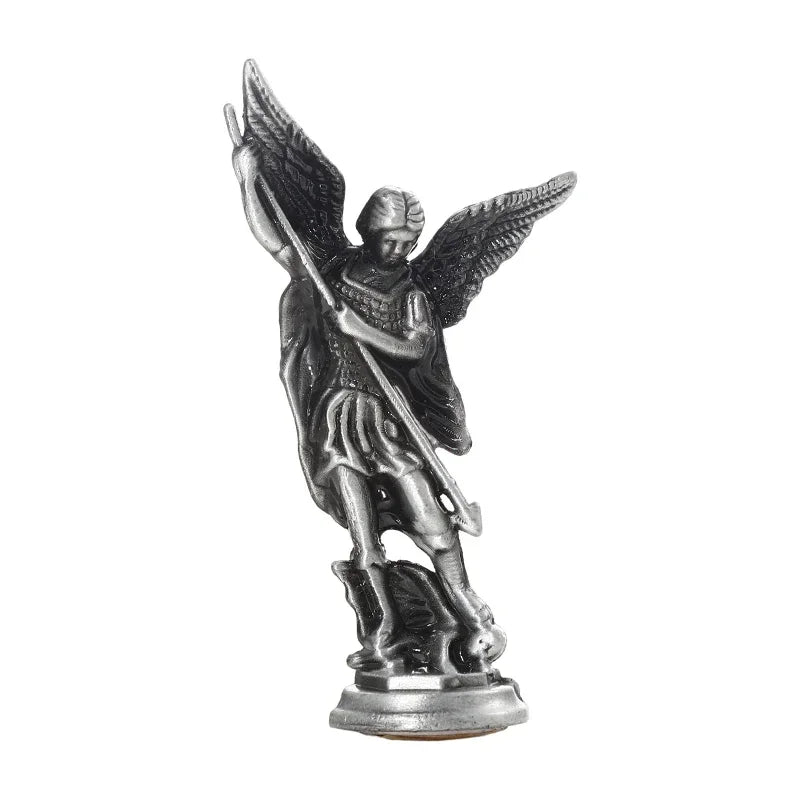 Saint Michael Archangel Figurine – Metal Guardian Statue Decor Religious Figurine Axl Antique silver
