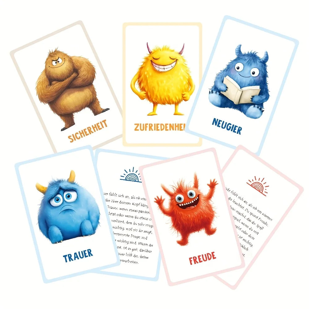 German Emotion Monster Flashcards – Kids Feelings Teaching Cards Educational Flashcards Axl