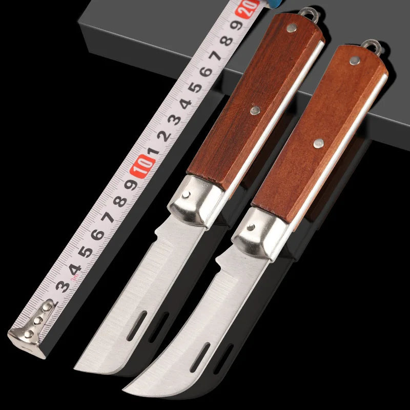 Stainless Steel Folding Knife – Wood Handle Outdoor Multi-Tool Folding Pocket Knife Axl 2pcs