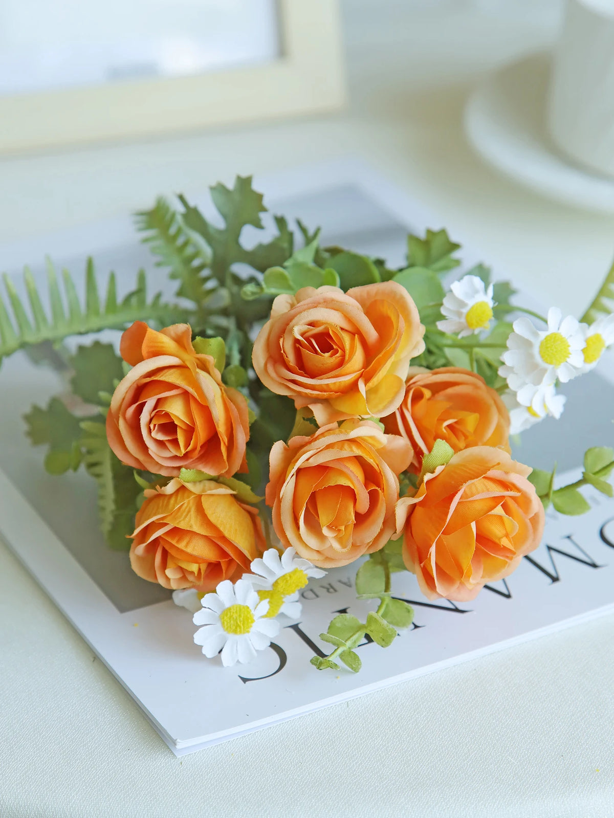 Silk Rose Artificial Flower Bouquet for Wedding & Home Decor Artificial Flower Bouquet Axl Orange 1 PC